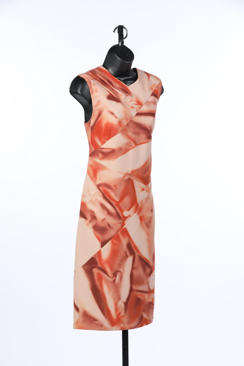 Bottega Veneta Rust and Tan Abstract Printed Sleeveless Dress