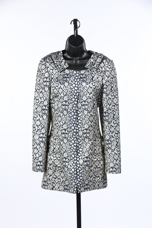 Carolina Herrera Black and Golden Brocade Printed Coat