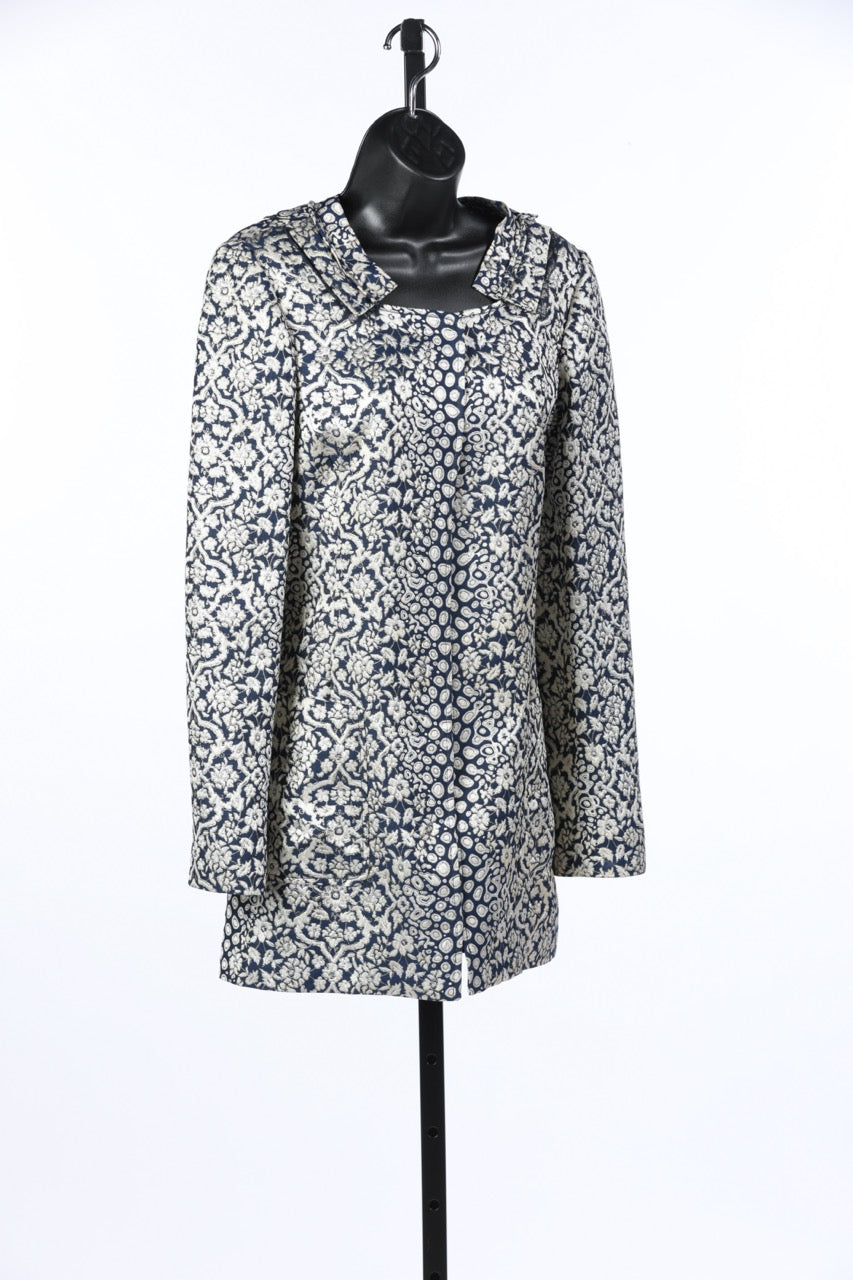 Carolina Herrera Black and Golden Brocade Printed Coat