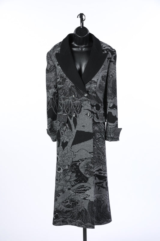 (KITS HOUSE) ALBERTA FERRETTI Gray/Black Waves Floral Print Peacoat