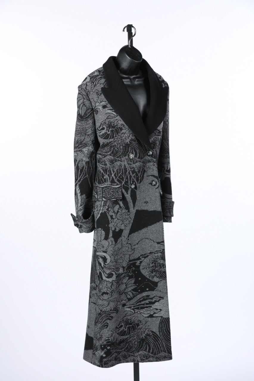 ALBERTA FERRETTI Gray/Black Waves Floral Print Peacoat