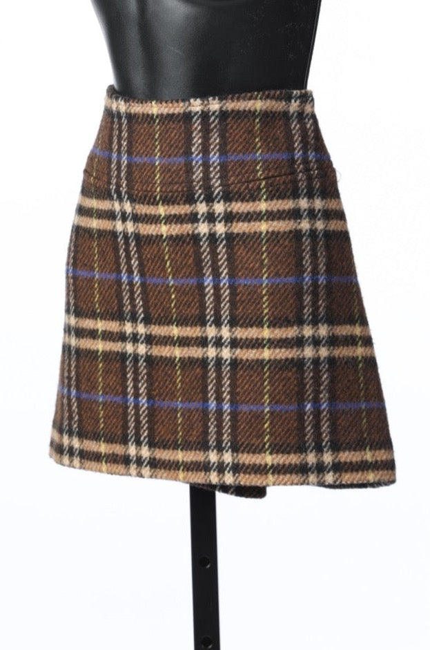 Burberry Brown & Blue Wool Plaid Mini Skirt