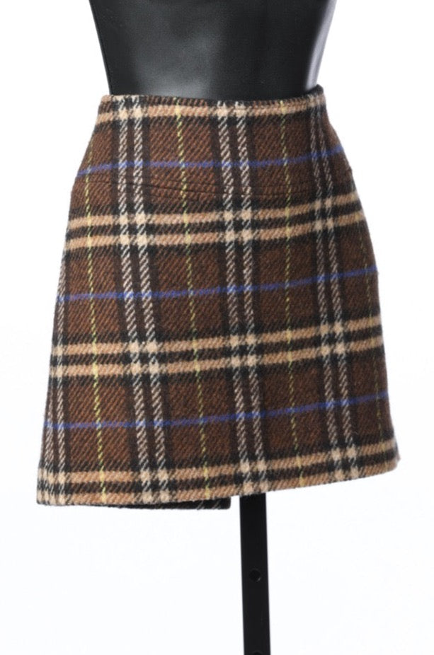 Burberry Brown & Blue Wool Plaid Mini Skirt