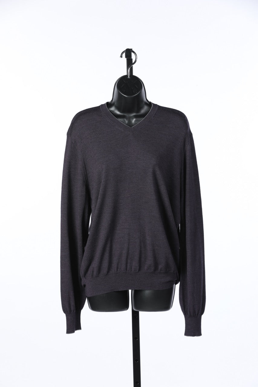 Brunello Cucinelli Cashmere Purple V-Neck w/ Grey Trim