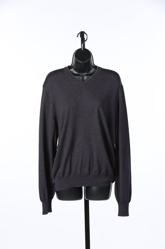 Brunello Cucinelli Cashmere Purple V-Neck w/ Grey Trim
