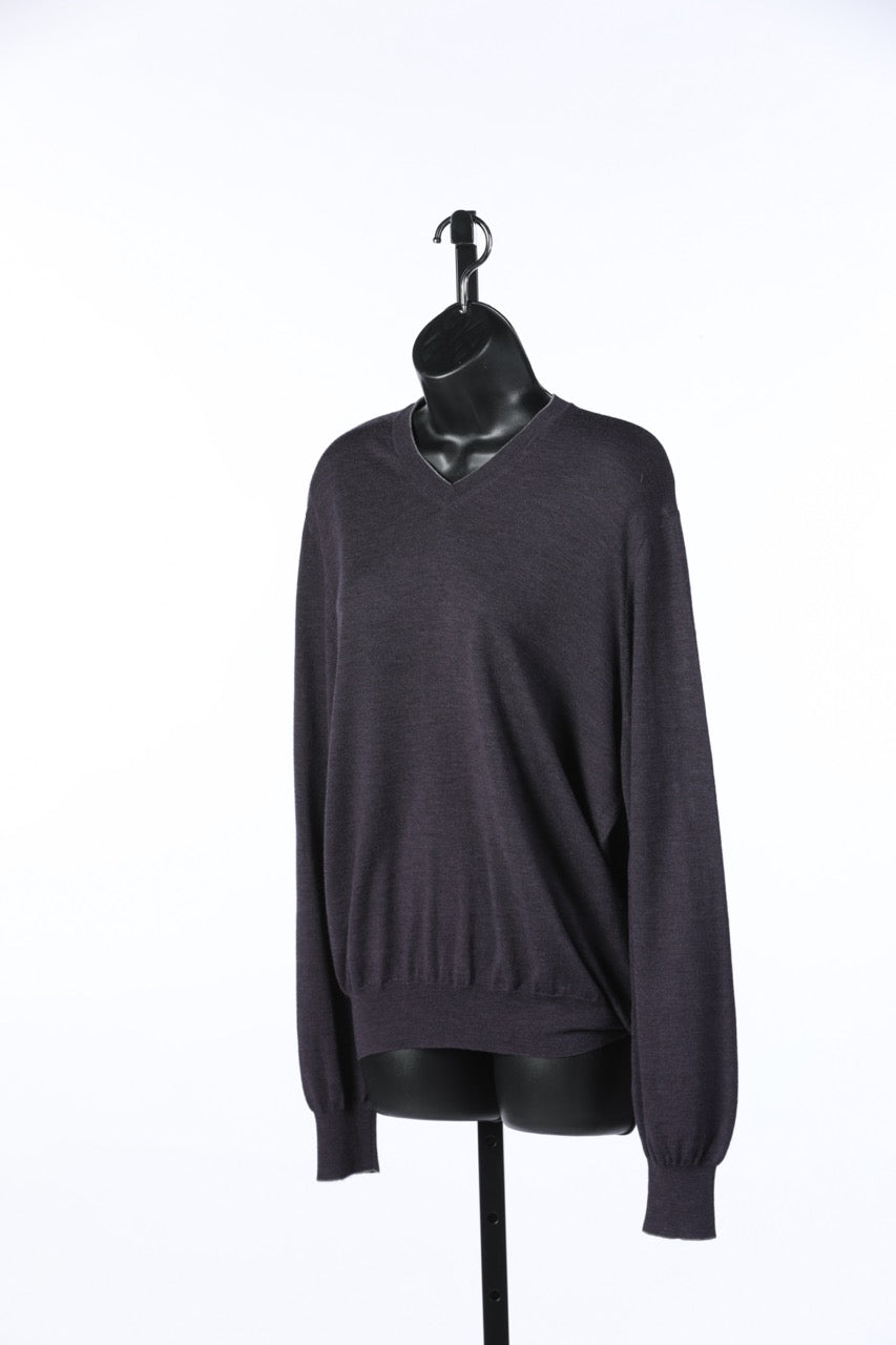 Brunello Cucinelli Cashmere Purple V-Neck w/ Grey Trim