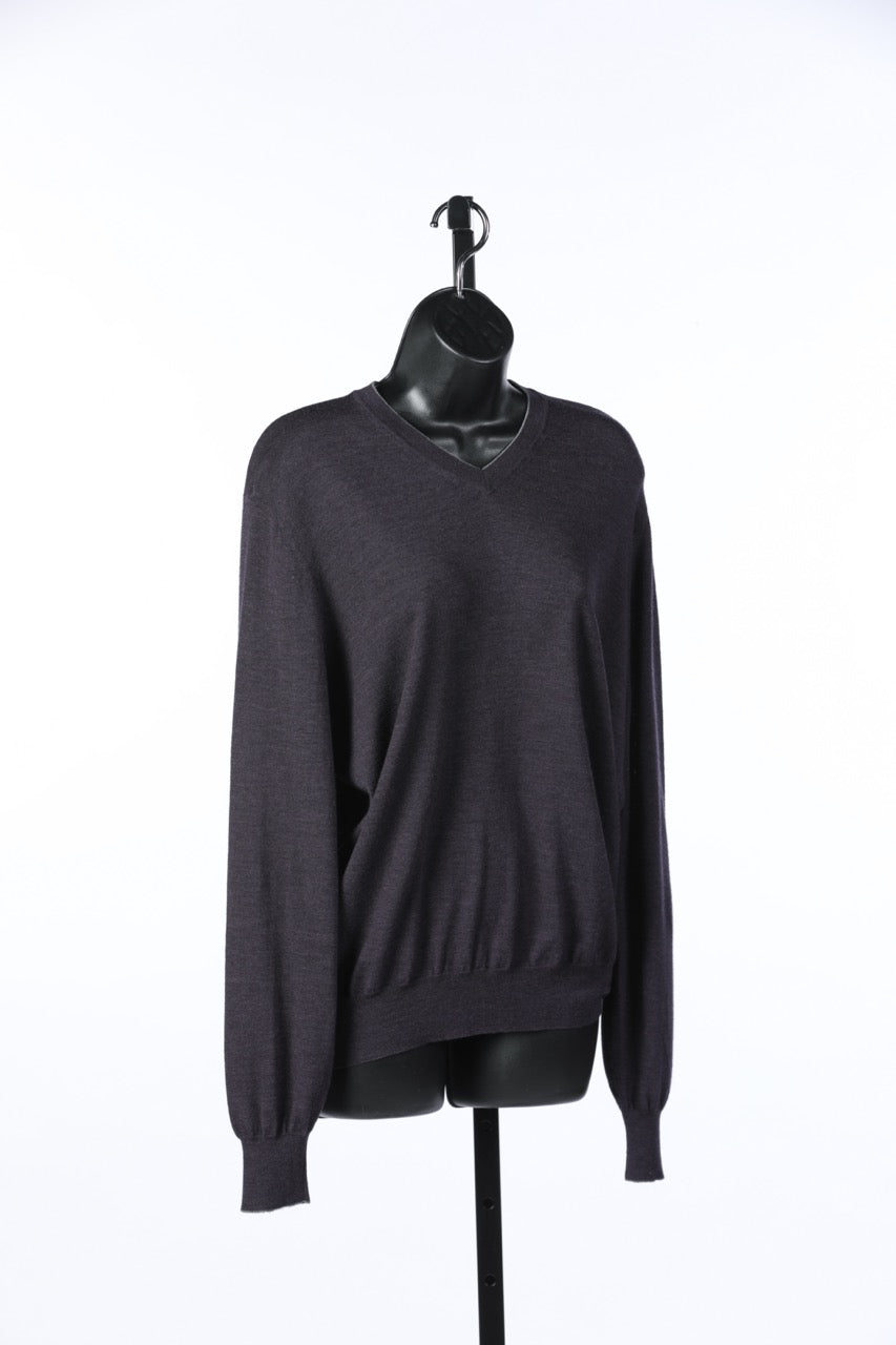Brunello Cucinelli Cashmere Purple V-Neck w/ Grey Trim