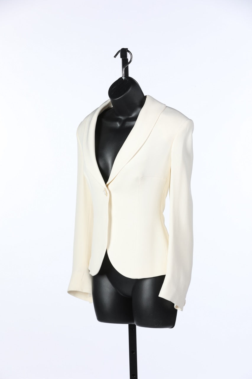 Armani Collezioni Cream Silk Pearl & Rhinestone Single Button Blazer