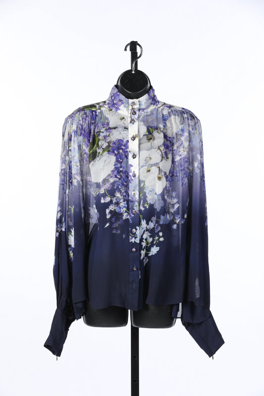 Zimmermann Purple Floral Long Sleeve Button Up Blouse NWT