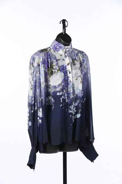 Zimmermann Purple Floral Long Sleeve Button Up Blouse NWT