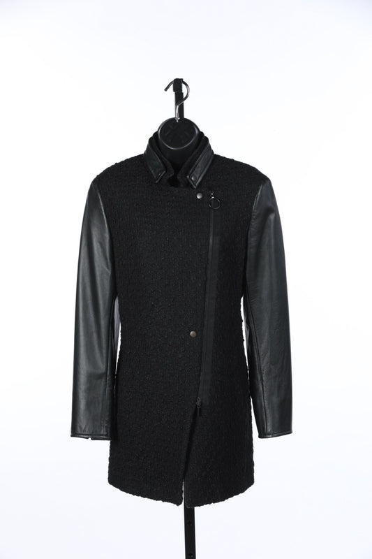 Akris Black/Navy Leather Asymmetrical Button & Zip Closure Jacket NWT