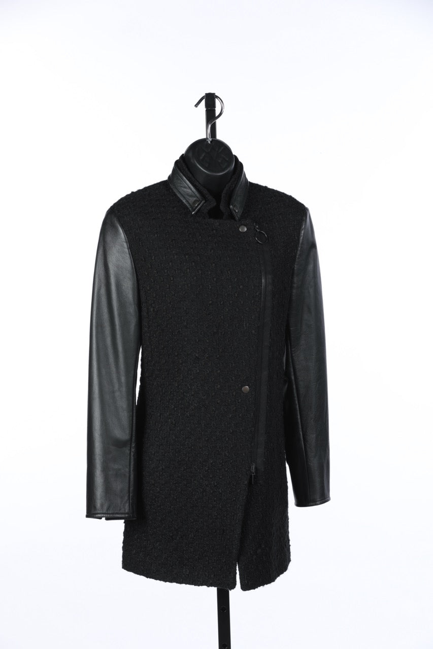 Akris Black/Navy Leather Asymmetrical Button & Zip Closure Jacket NWT