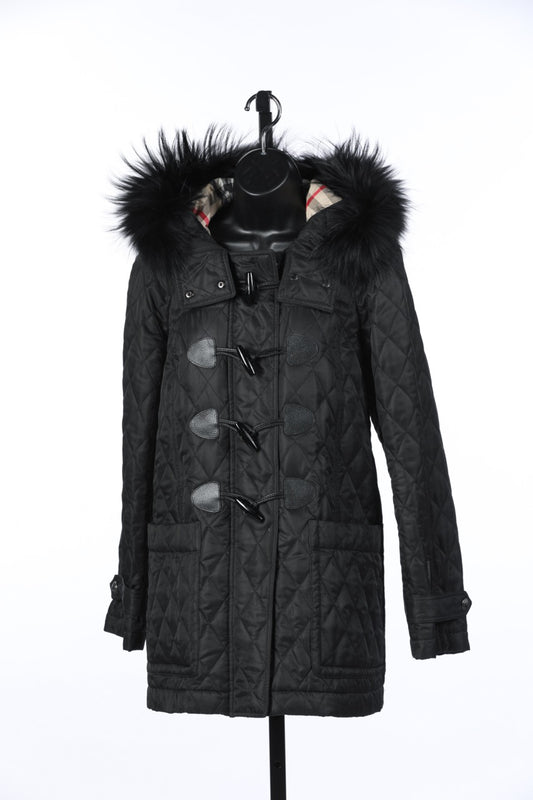 (FALL HOLD) Burberry Brit Black Quilted Coat w/ Fur Lined Hood