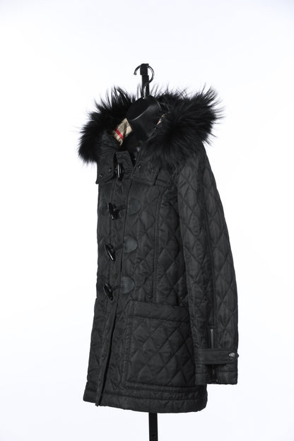 (FALL HOLD) Burberry Brit Black Quilted Coat w/ Fur Lined Hood