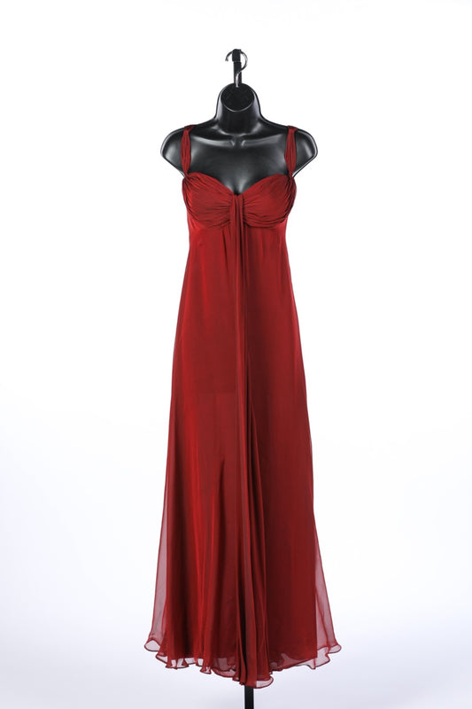 Badgley Mischka Silk Red Sleeveless Full Length Evening Gown w Chiffon Layers