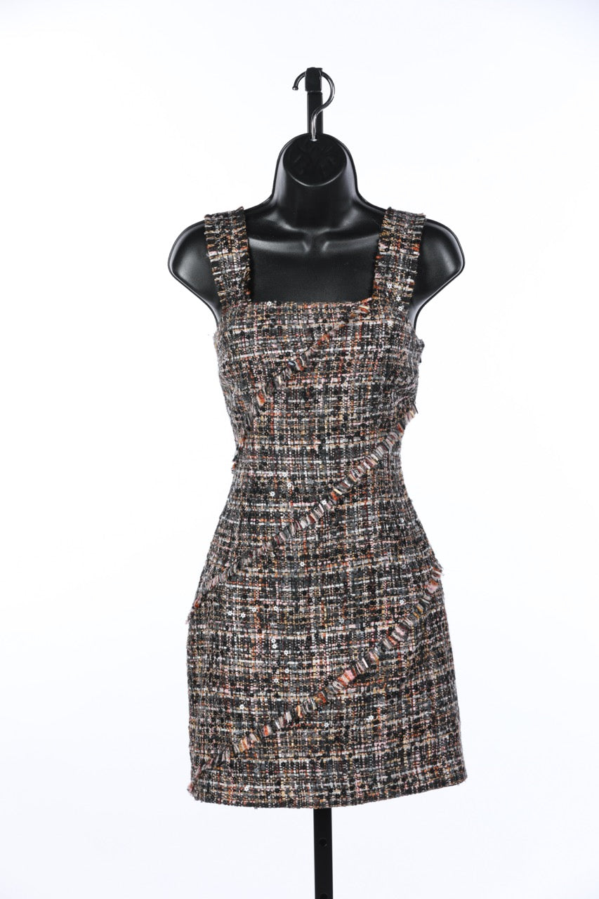 Ramy Brook Multi-Brown Tweed Dress w/ Flower Sequins & Removable Straps