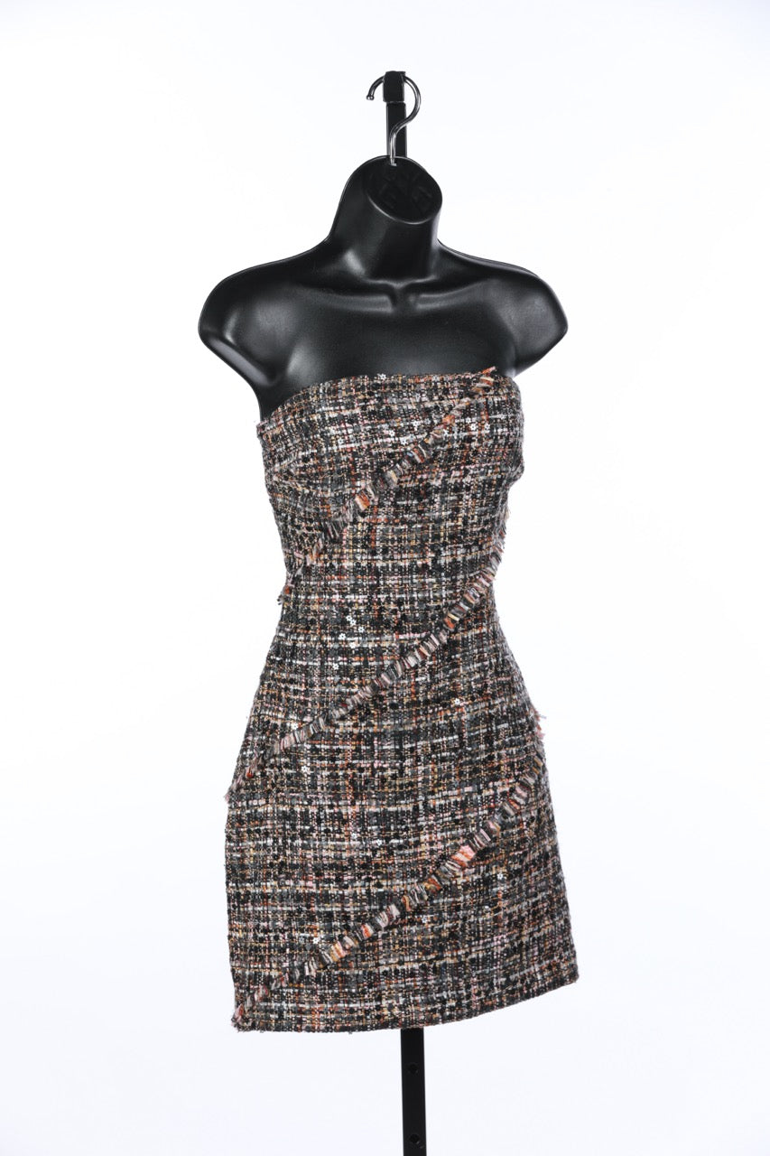 Ramy Brook Multi-Brown Tweed Dress w/ Flower Sequins & Removable Straps