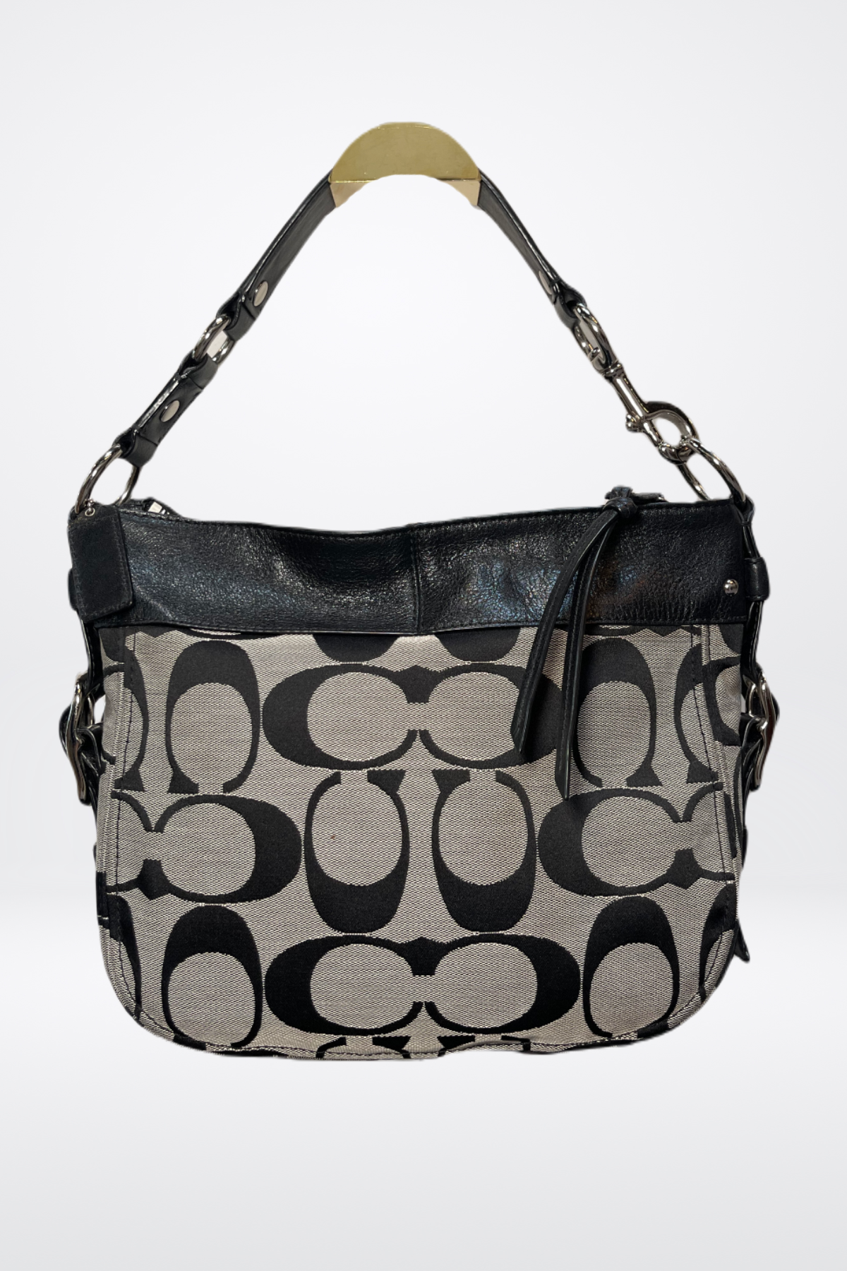 Coach Canvas Signature Logo, Black & Grey Over the Shoulder Handbag