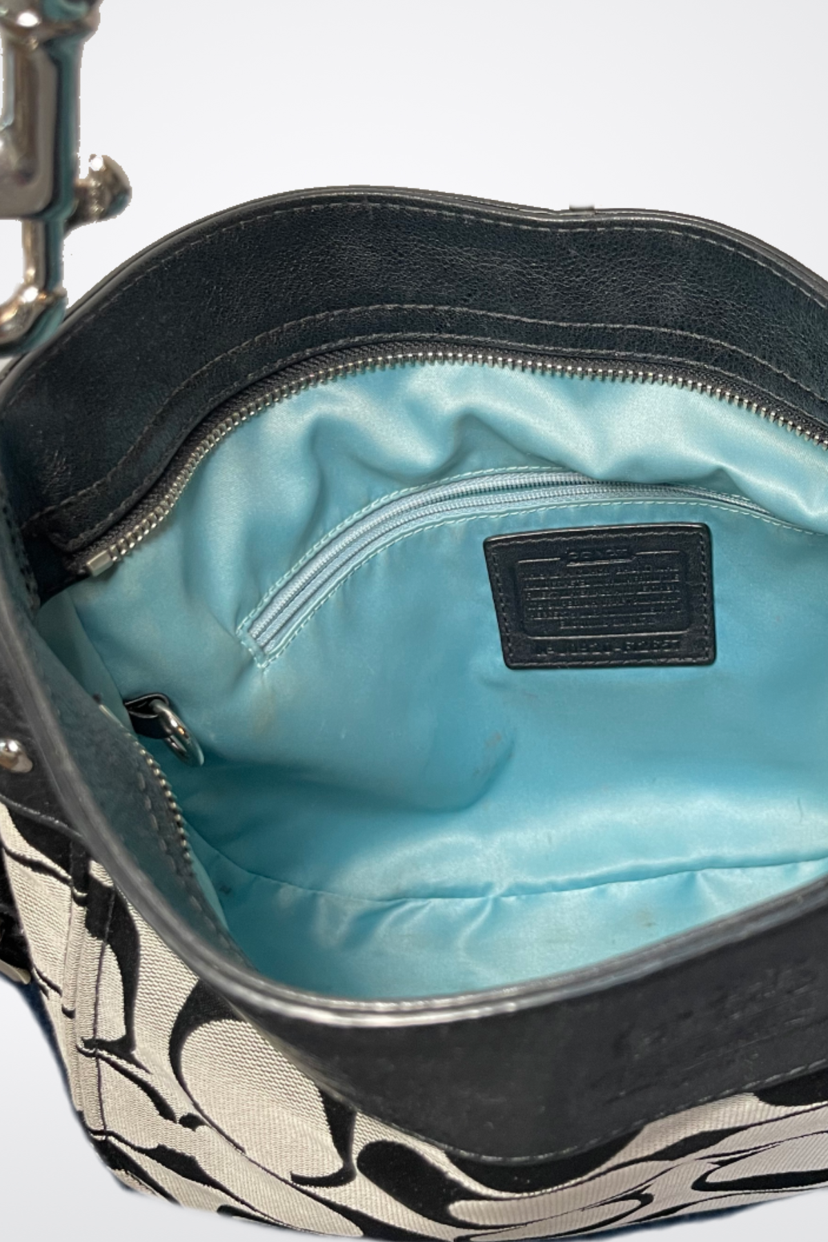 Coach Canvas Signature Logo, Black & Grey Over the Shoulder Handbag