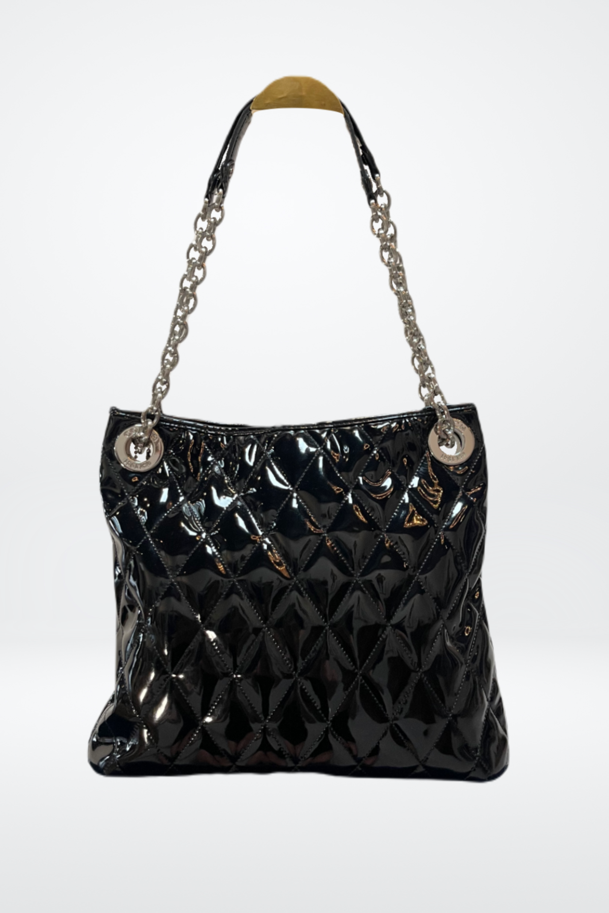 Coach Black Patent Leather Shoulder Bag, Front Pouch w Buckle