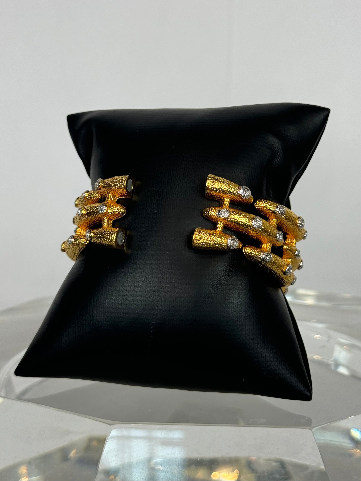 Alexis Bittar Gold & Crystal Staggered Magnetic Bangle Bracelet