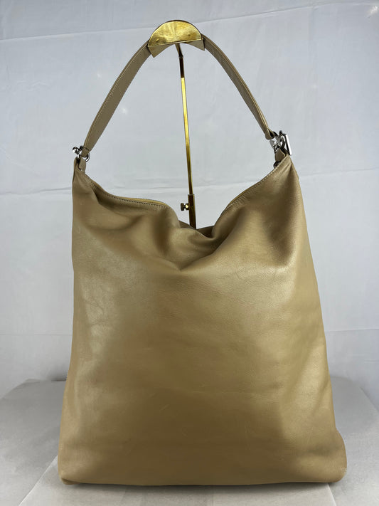 Dolce & Gabbana Leather Beige Shoulder Strap Charm Logo Hobo Tote