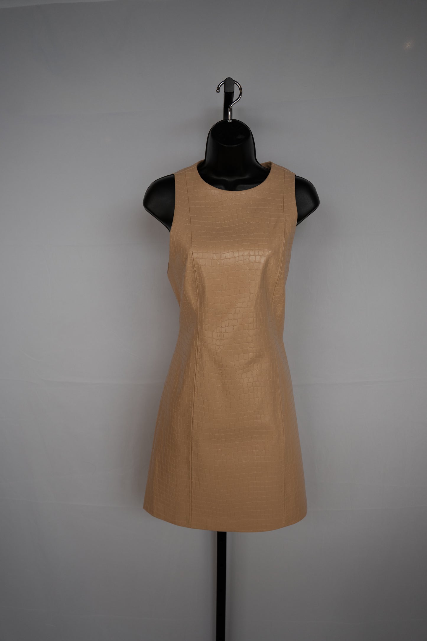 Alice + Olivia Faux Leather Nude-Beige Croc Print Sleeveless Fitted Knee-Length Dress