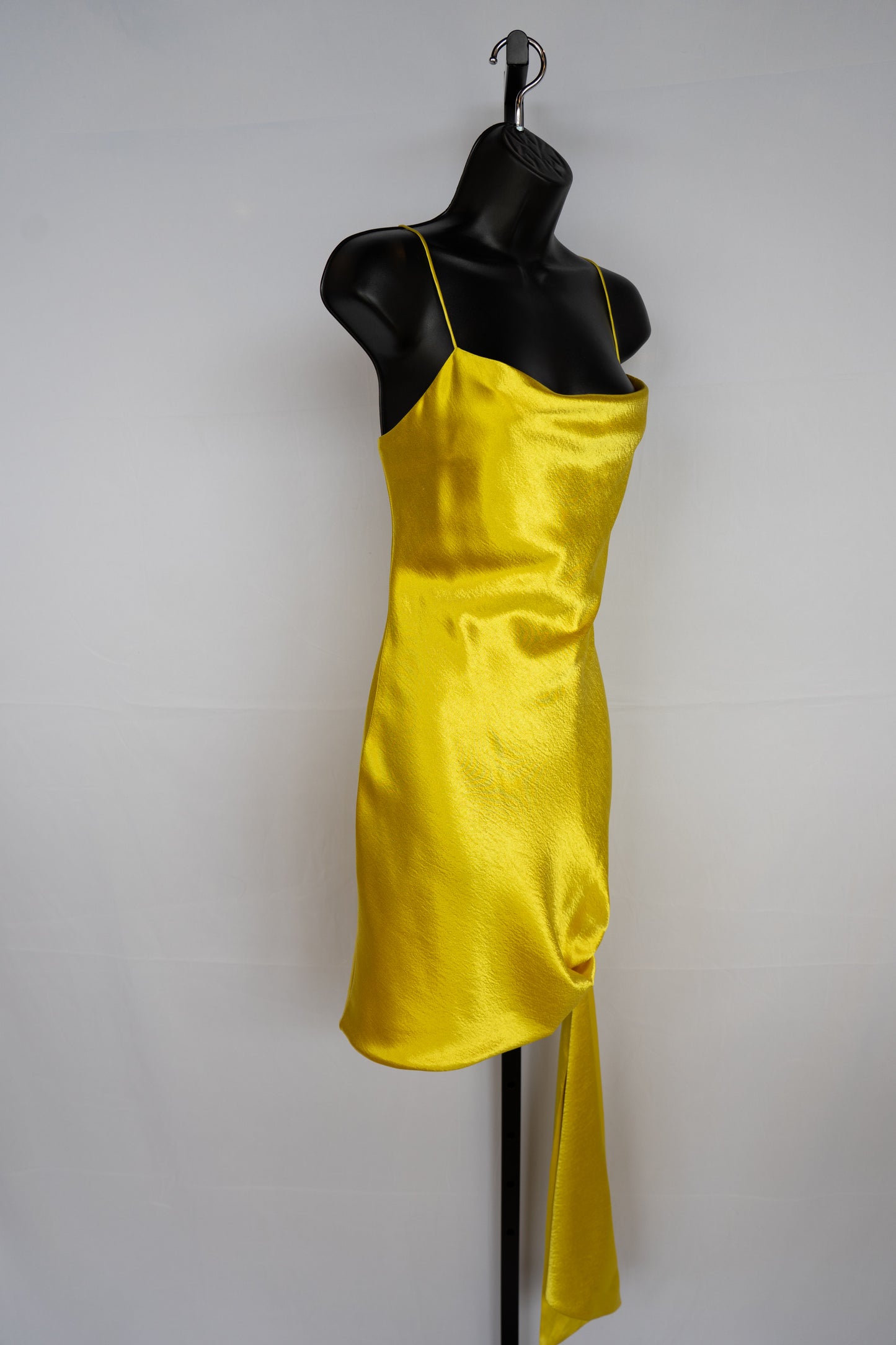 Cinq a Sept Yellow Cowl Neck Sleeveless Mini Dress w/ Side Tie NWT