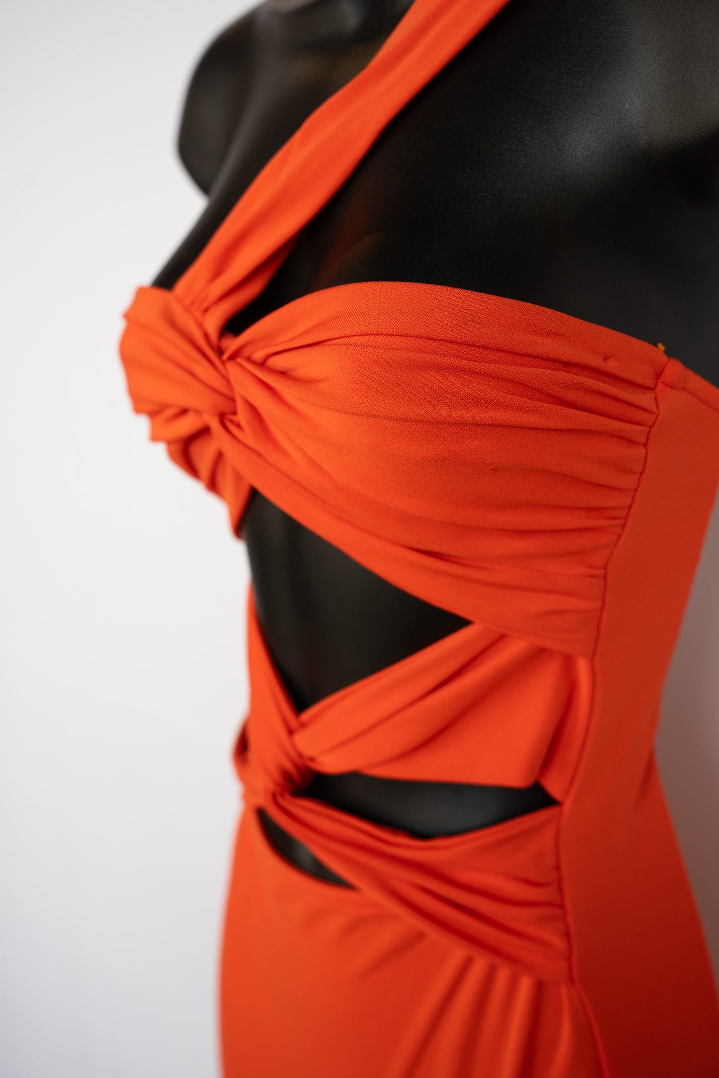 Ronny Kobo Orange One Strap Midi Dress w/ Twisted Open Front