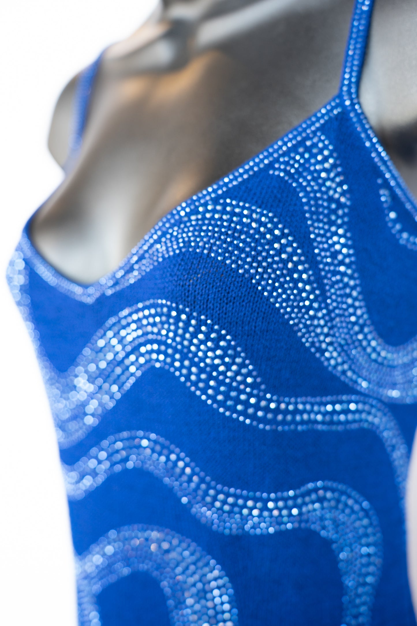 St. John Evening Knit Blue w Blue Rhinestone Detail Sleeveless Midi Dress