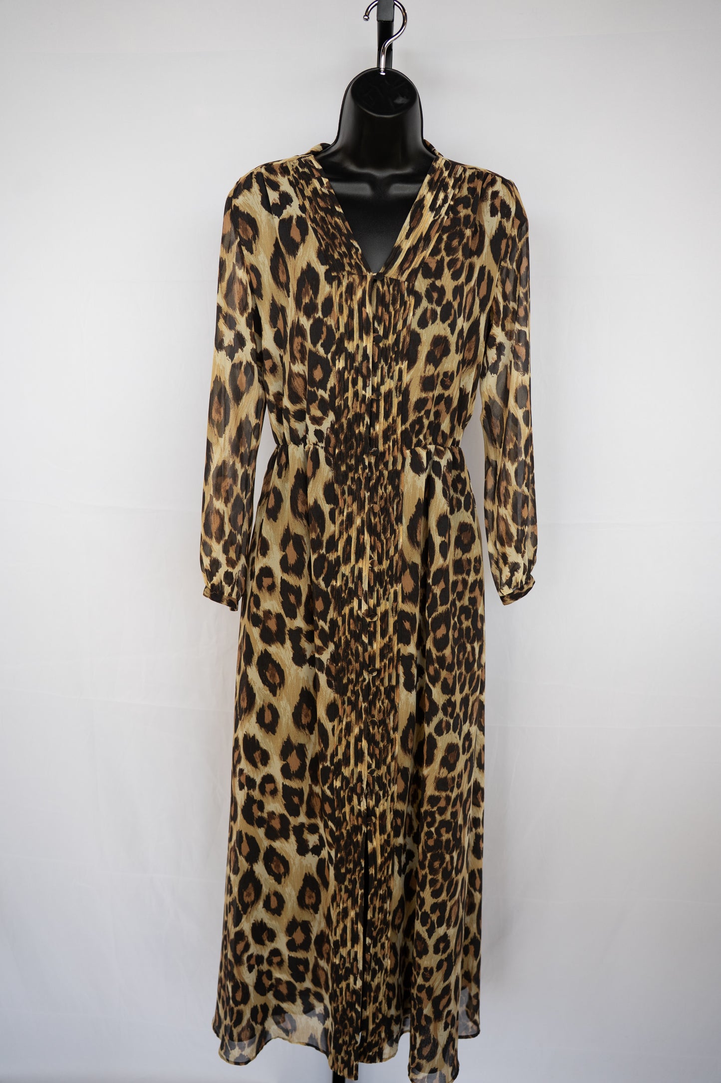 Veronica Beard Leopard Print Tie-Neck Button Up Long Sleeve Maxi Dress NWT