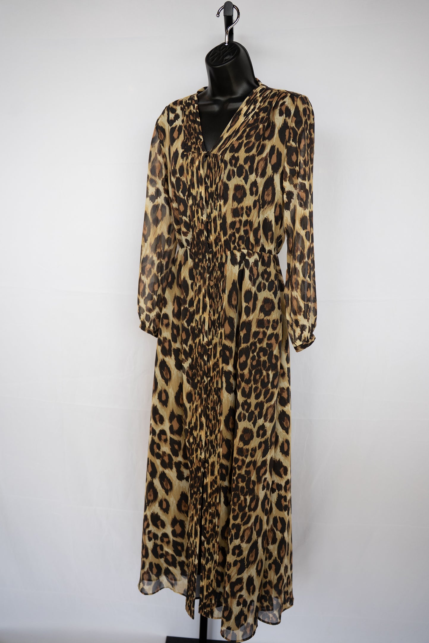 Veronica Beard Leopard Print Tie-Neck Button Up Long Sleeve Maxi Dress NWT