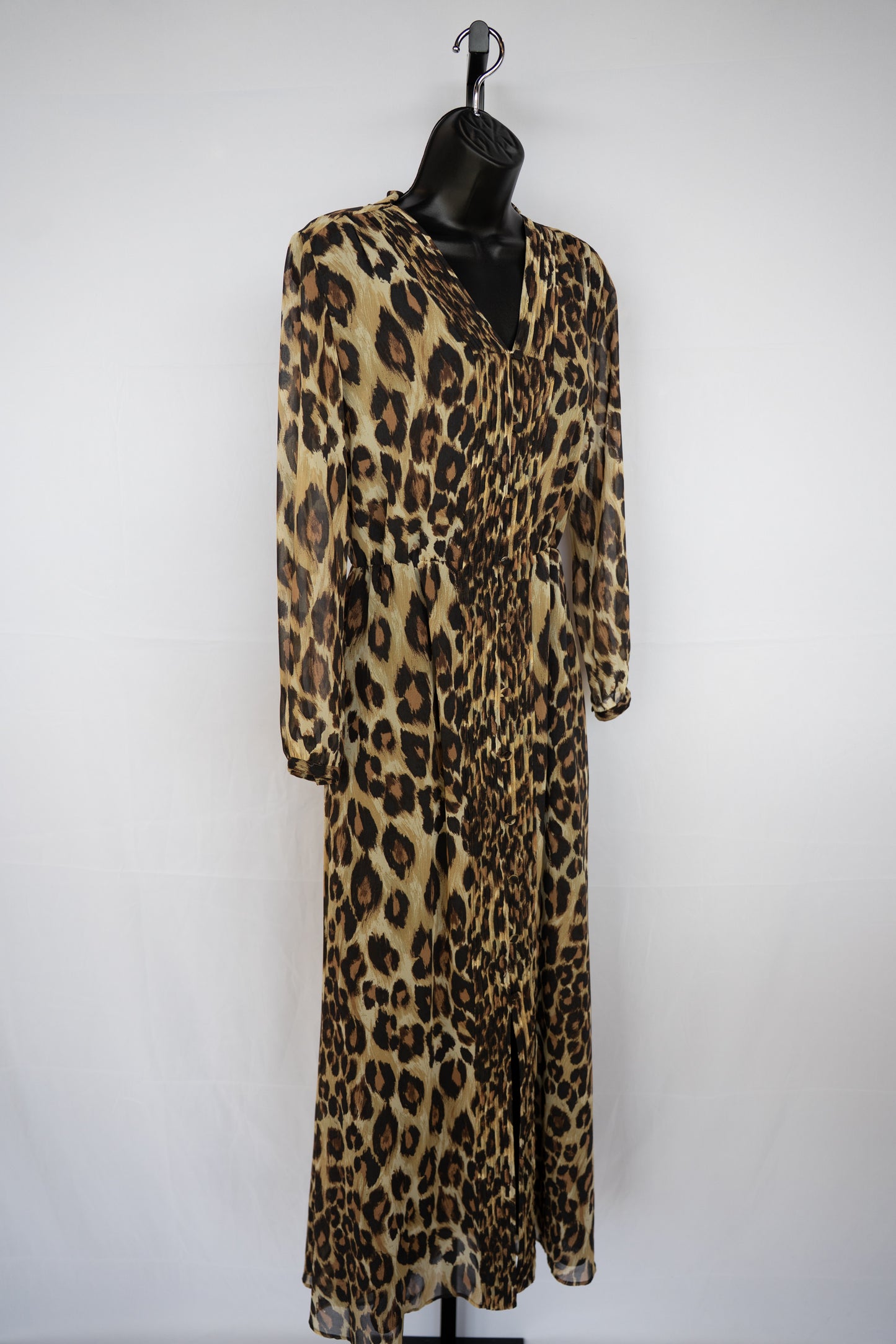 Veronica Beard Leopard Print Tie-Neck Button Up Long Sleeve Maxi Dress NWT