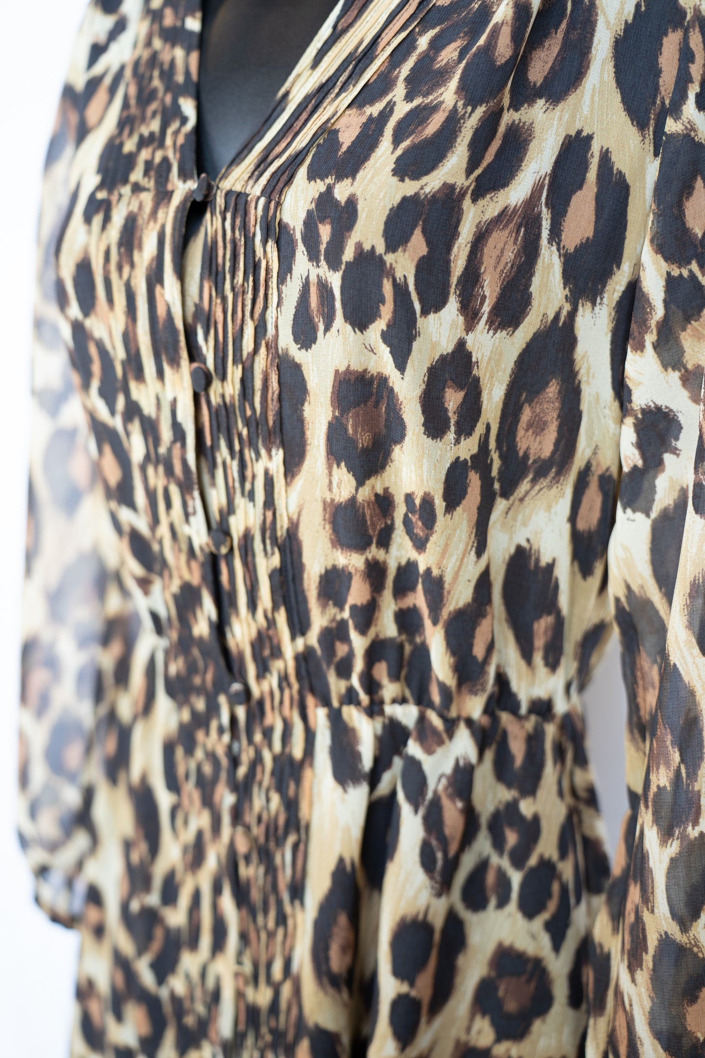 Veronica Beard Leopard Print Tie-Neck Button Up Long Sleeve Maxi Dress NWT