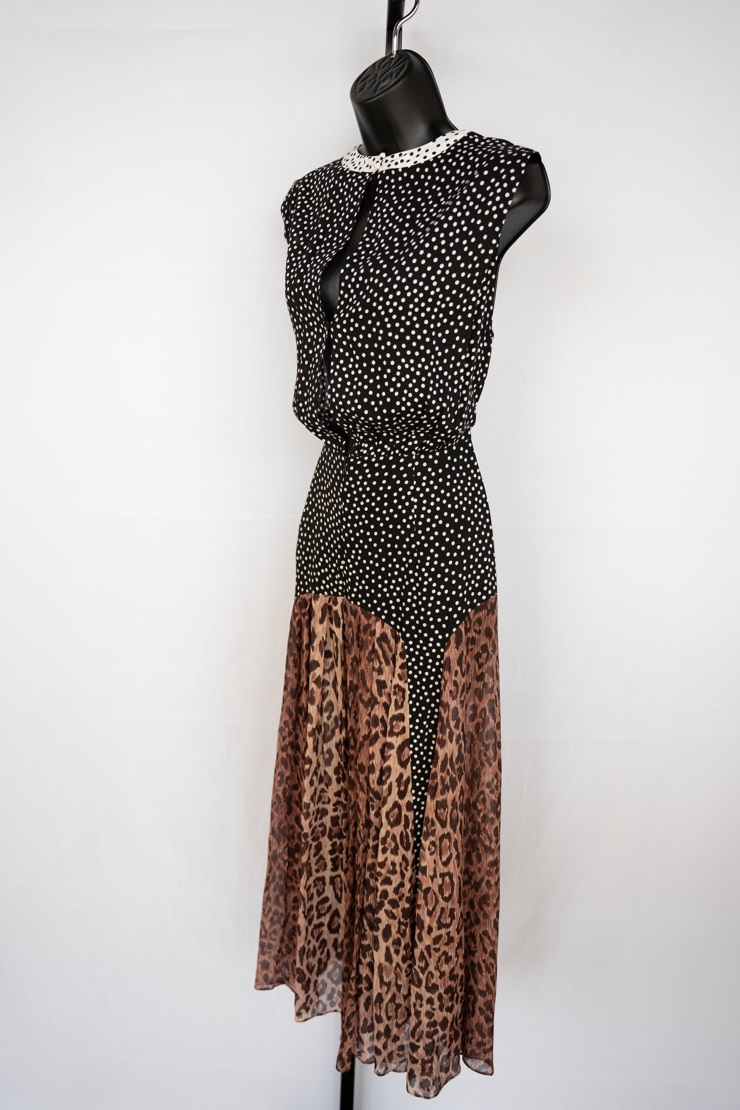 Rixo Polka Dot & Cheetah Print Sleeveless Maxi Dress