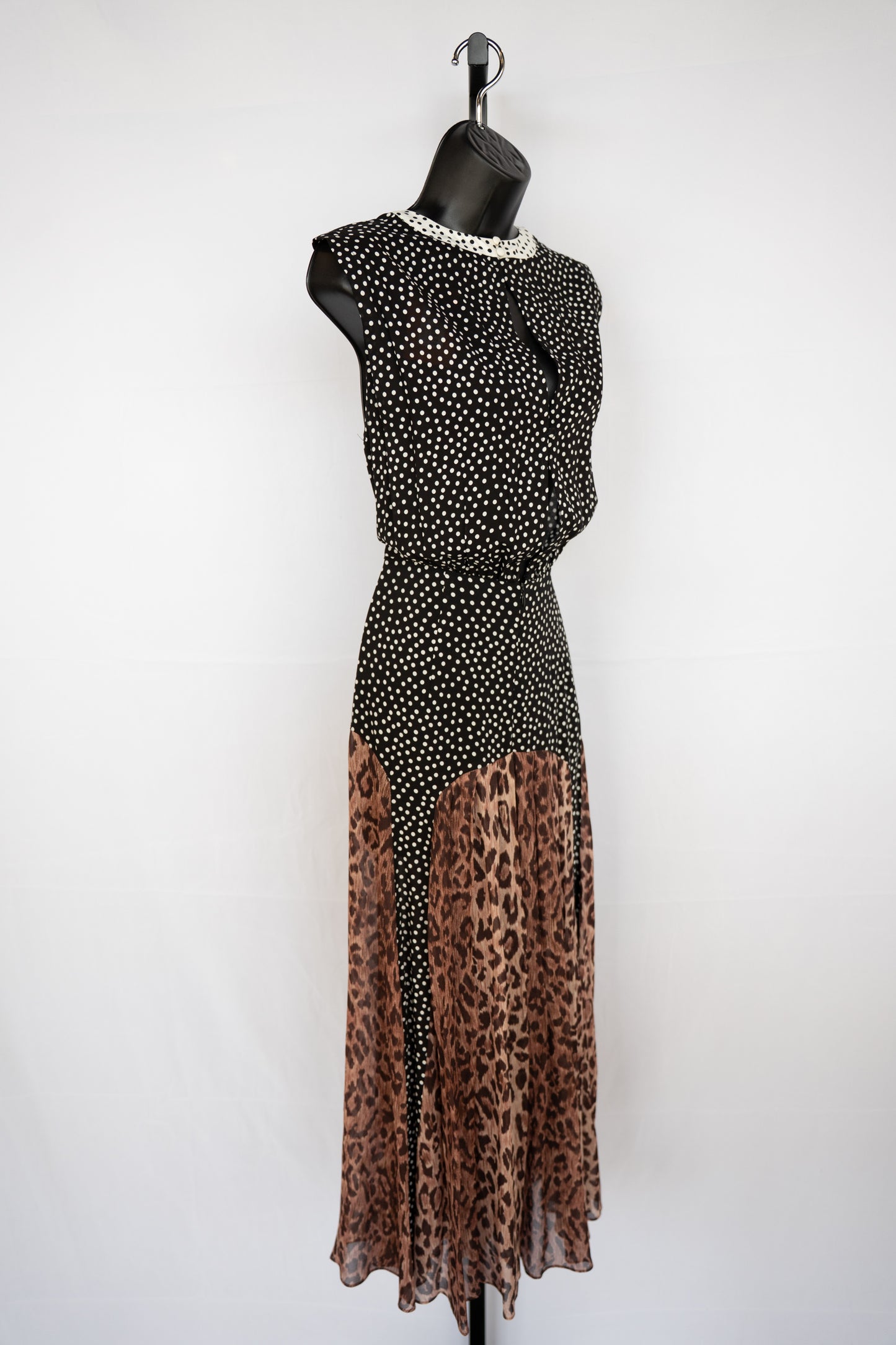 Rixo Polka Dot & Cheetah Print Sleeveless Maxi Dress
