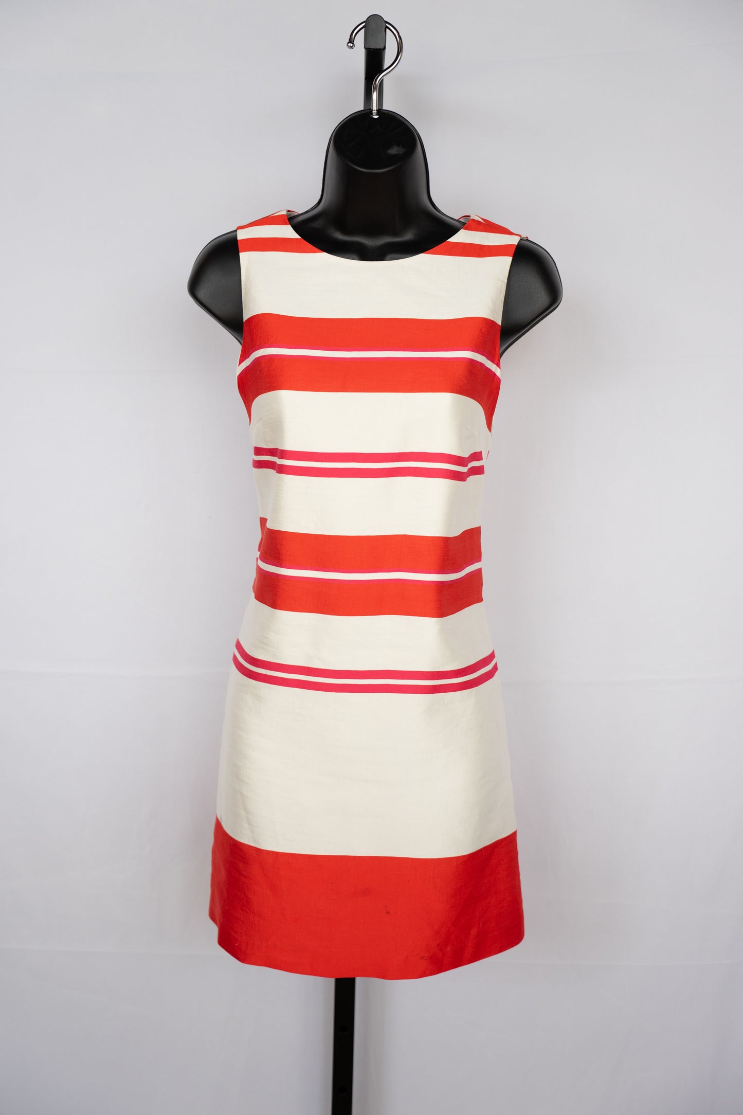 Alice + Olivia White Pink & Red Stripe High-Neck Sleeveless Knee-Length Dress