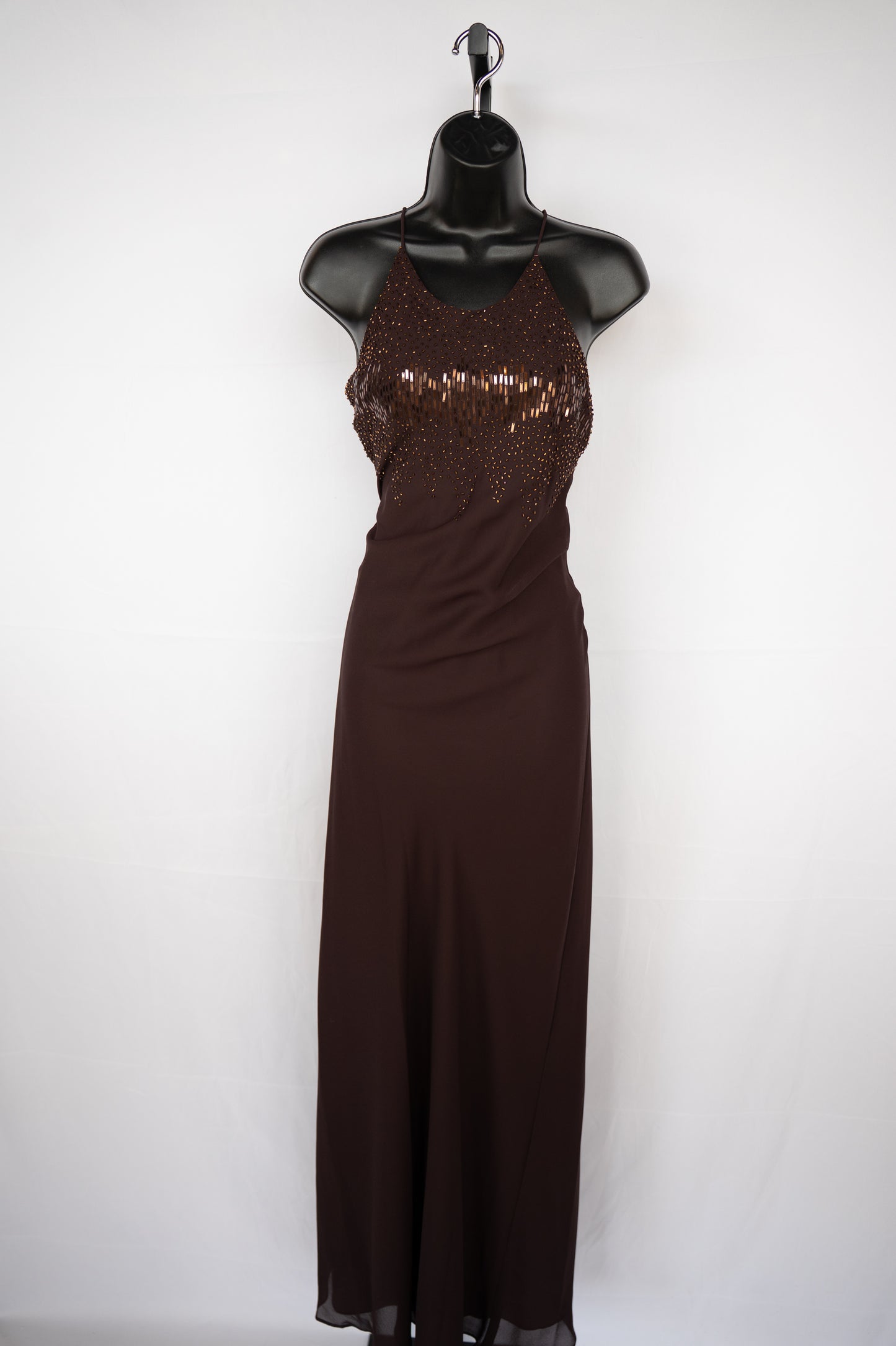 CACHE Brown High Neck Sleeveless Gown