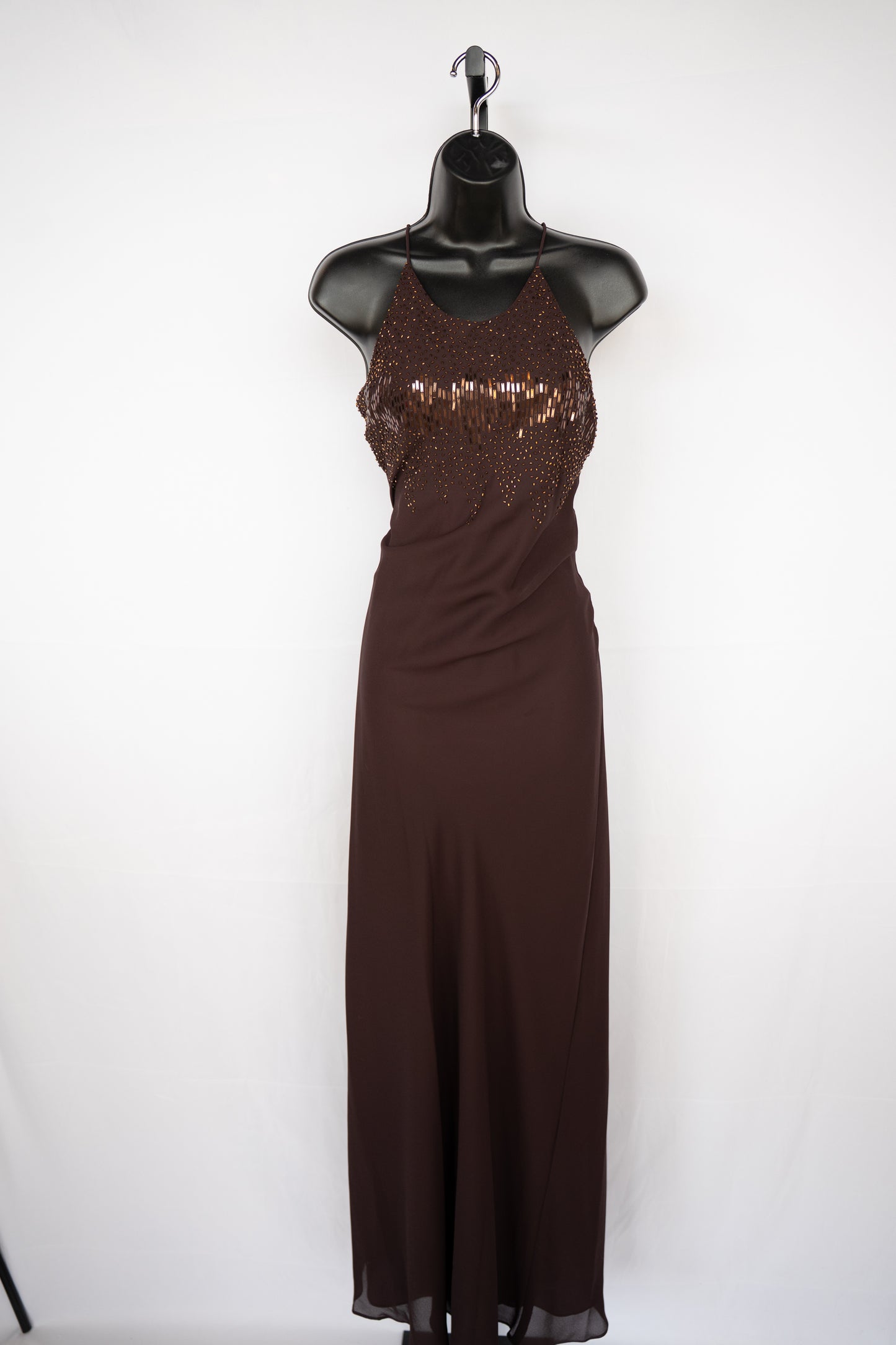 CACHE Brown High Neck Sleeveless Gown