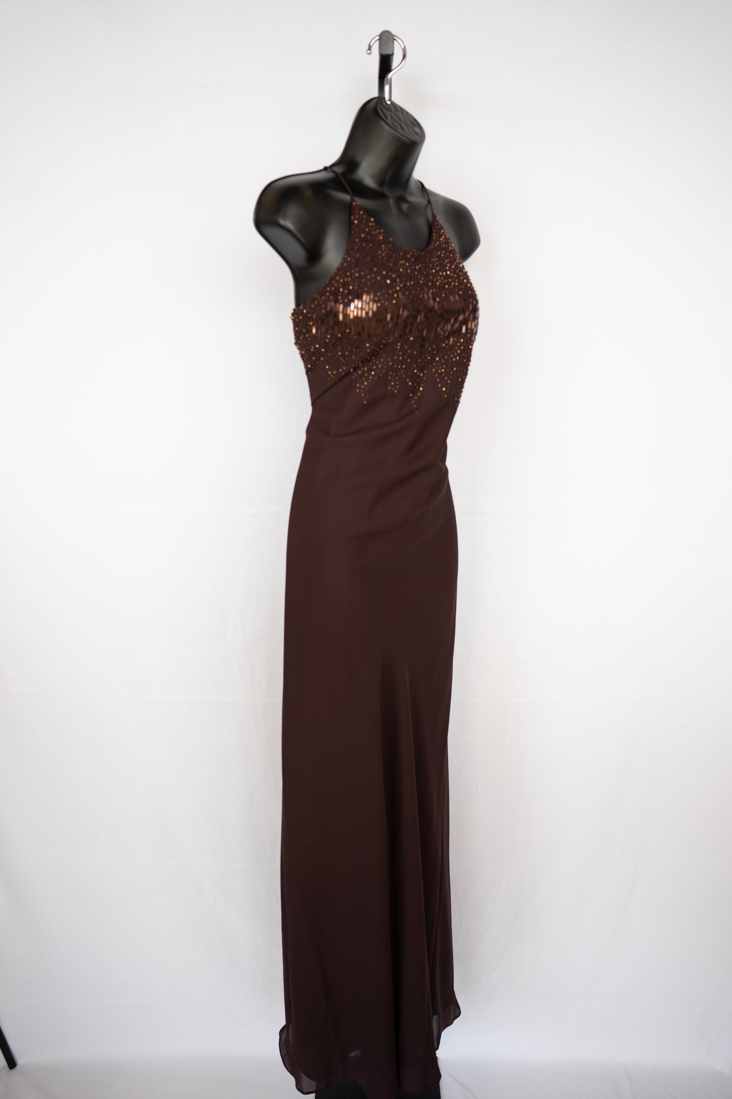 CACHE Brown High Neck Sleeveless Gown