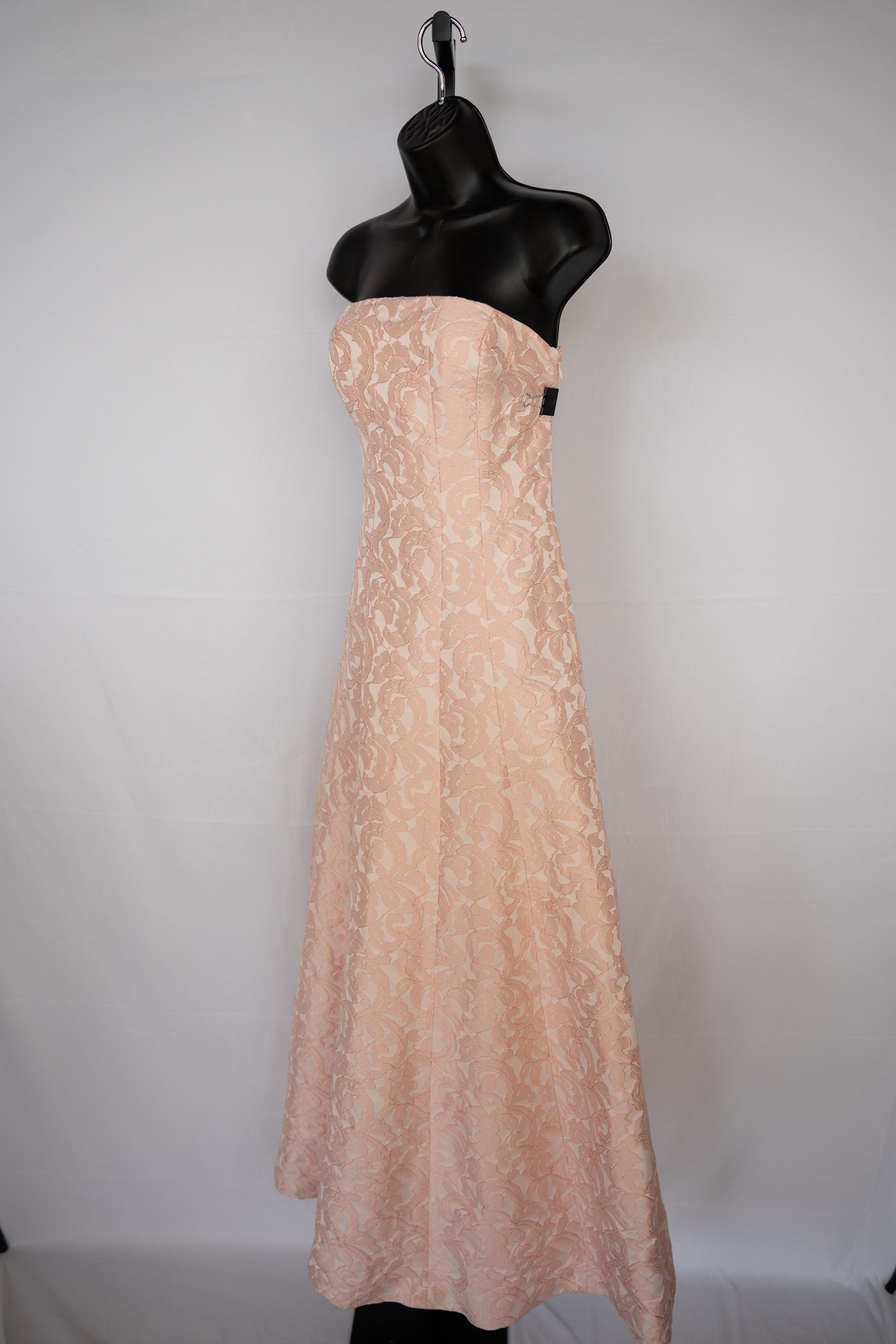 Lauren Ralph Lauren Pale Pink Embroidered Lace Print Strapless Gown