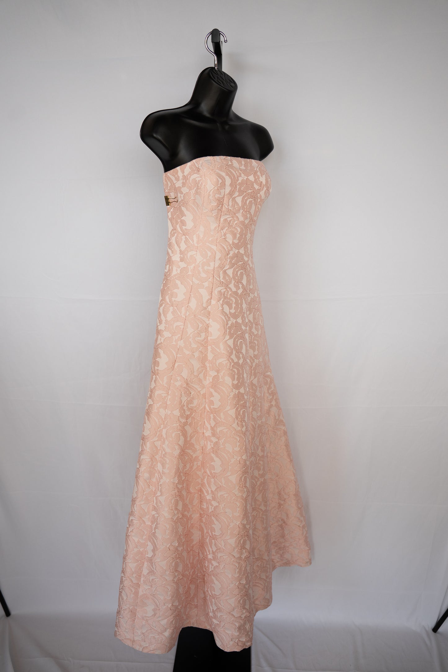 Lauren Ralph Lauren Pale Pink Embroidered Lace Print Strapless Gown