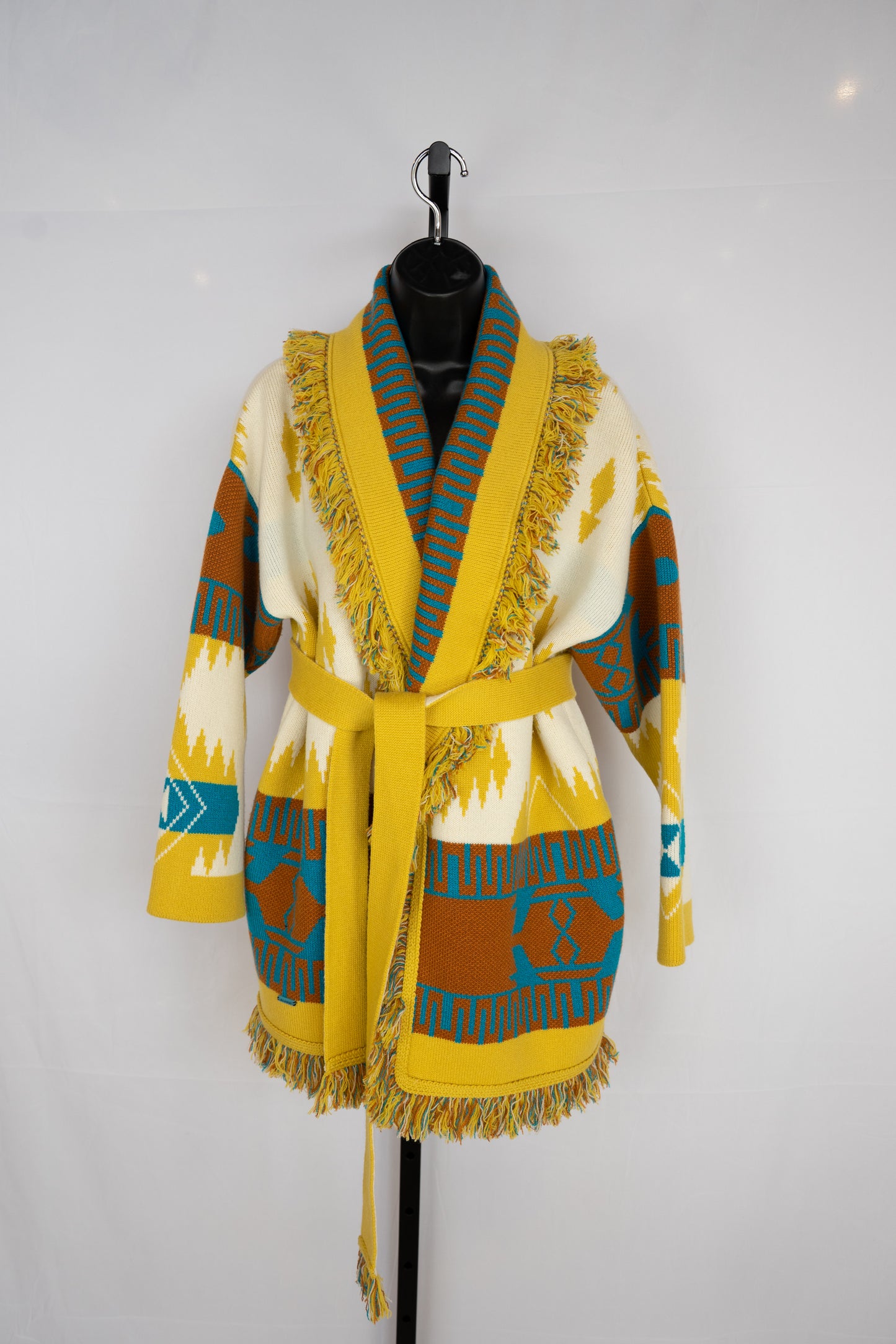Alanui Yellow Blue & Brown Fringe Sweater NWT