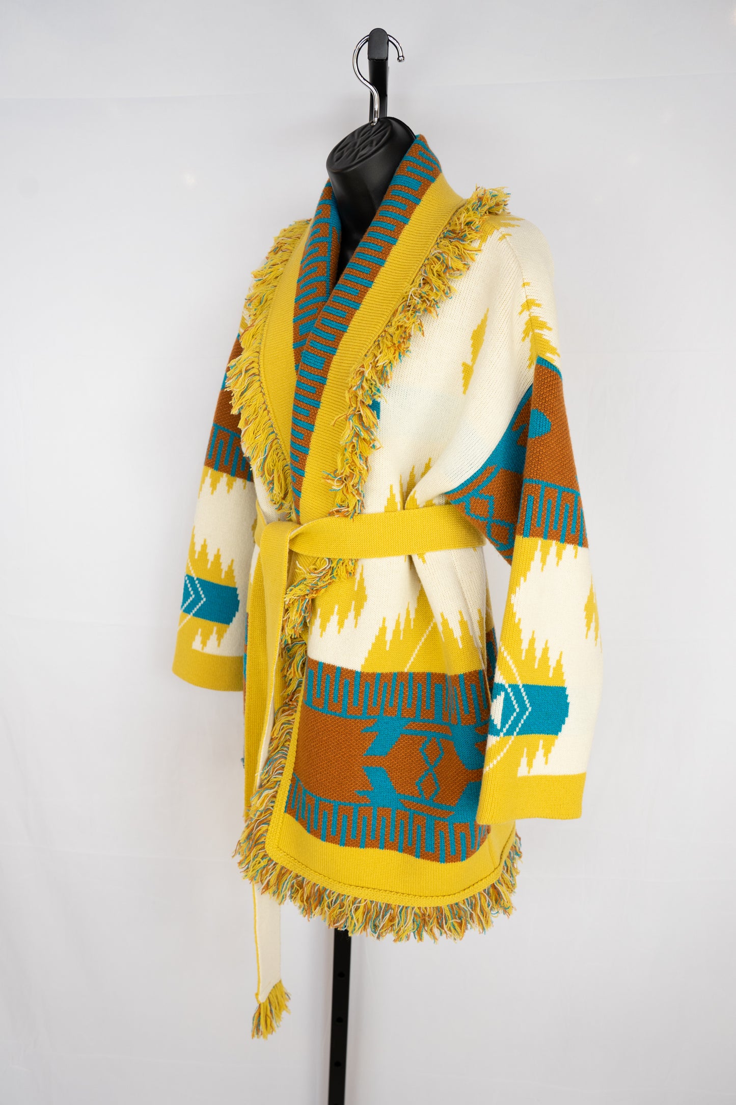 Alanui Yellow Blue & Brown Fringe Sweater NWT