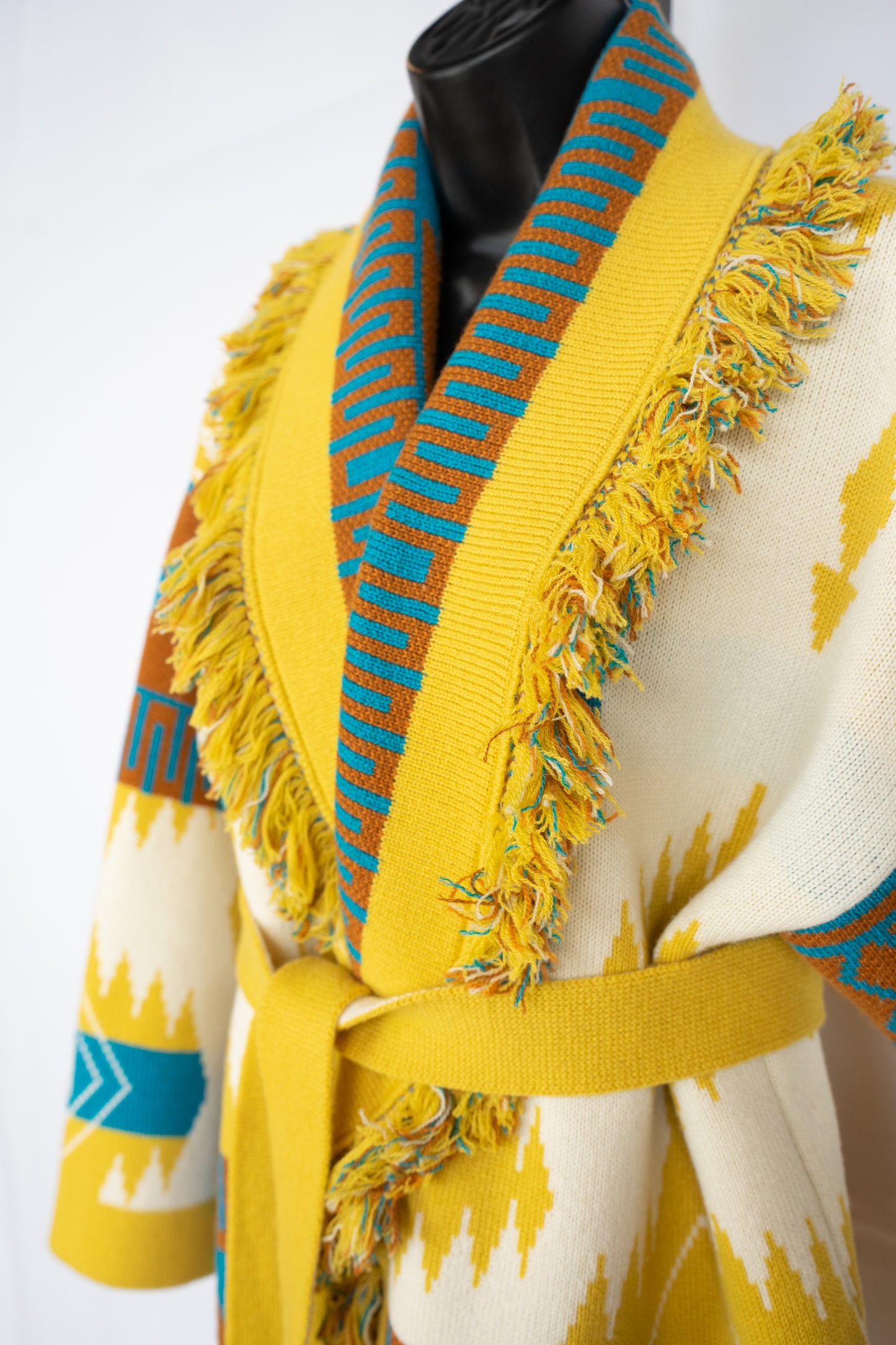 Alanui Yellow Blue & Brown Fringe Sweater NWT