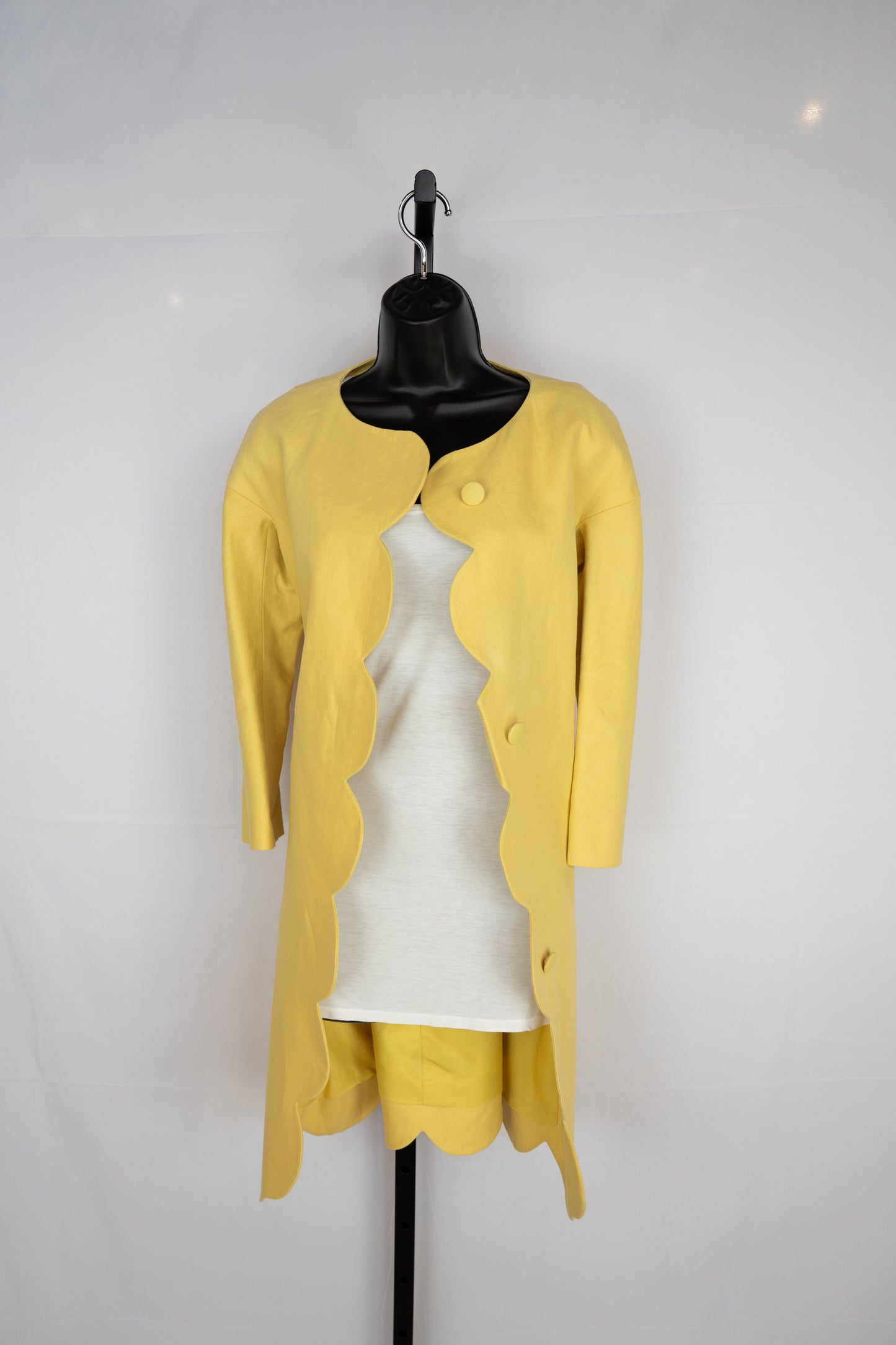 Chloe Yellow Button Down Coat w/ Scalloped Detail