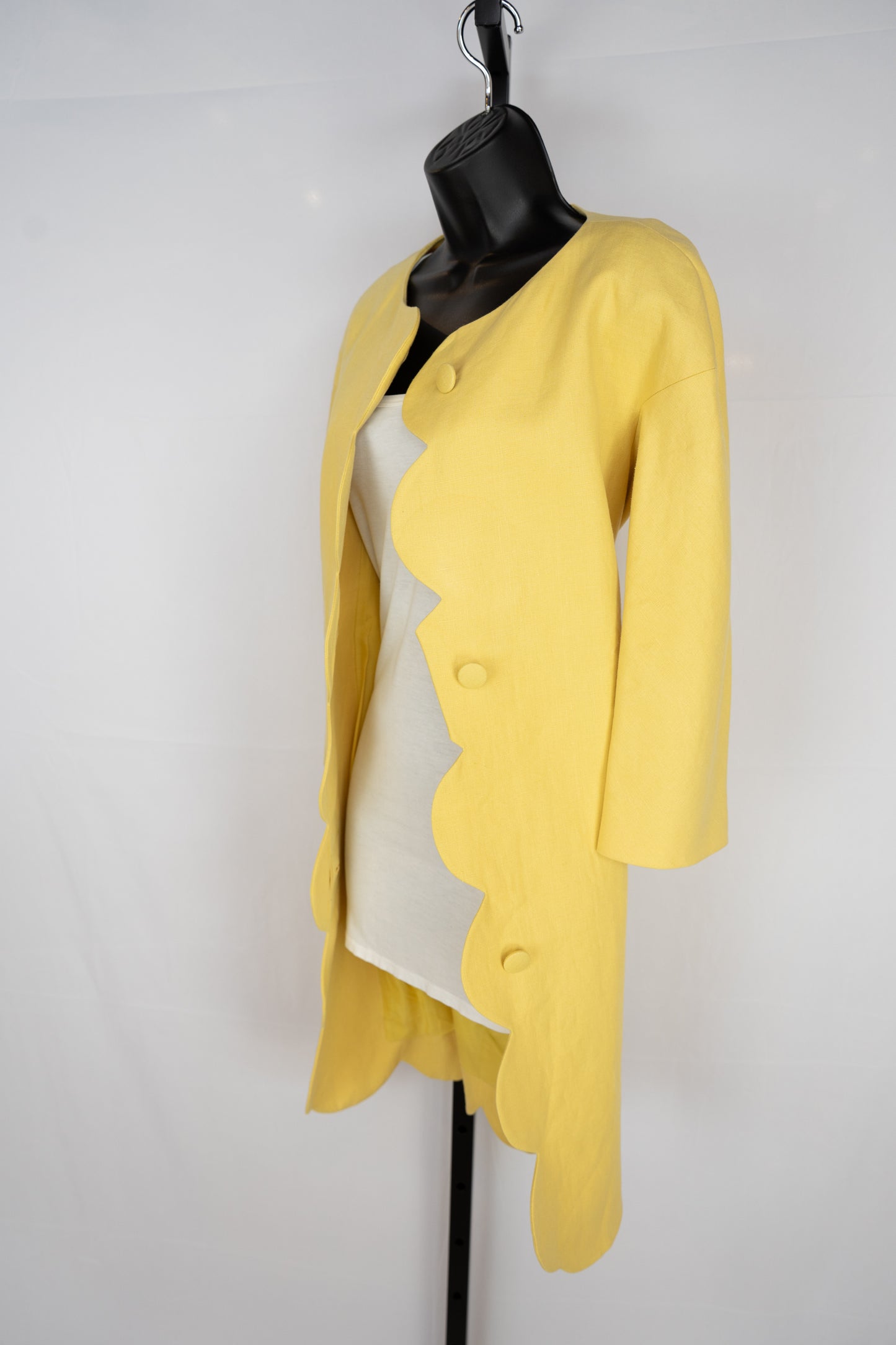 Chloe Yellow Button Down Coat w/ Scalloped Detail