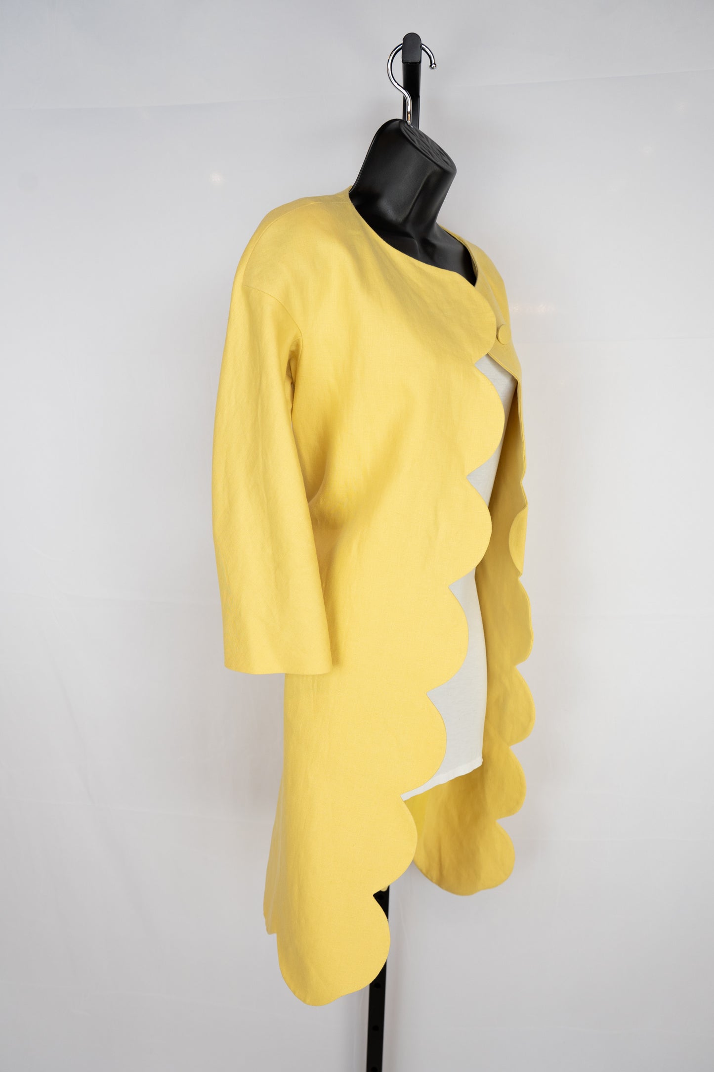 Chloe Yellow Button Down Coat w/ Scalloped Detail