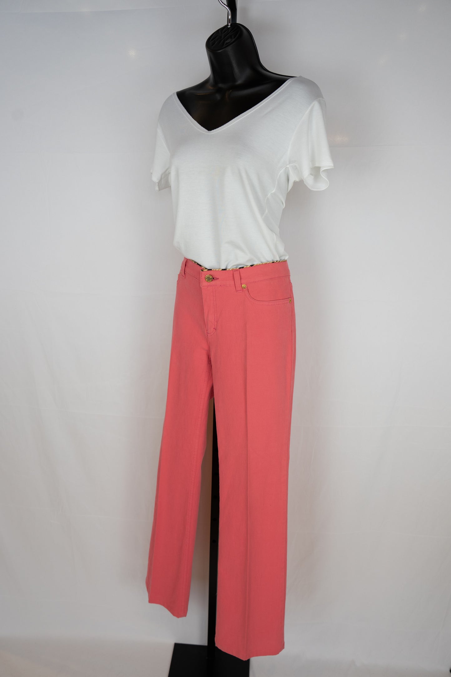 Roberto Cavalli Blush Pink Low-rise Bootcut Pants w/ Gold Rhinestone Plate on Pocket