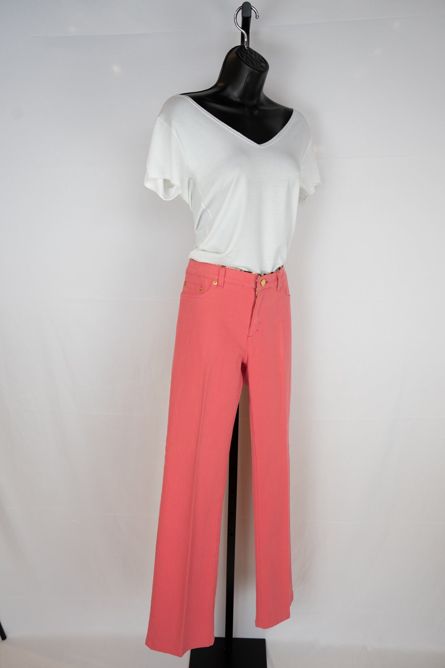 Roberto Cavalli Blush Pink Low-rise Bootcut Pants w/ Gold Rhinestone Plate on Pocket